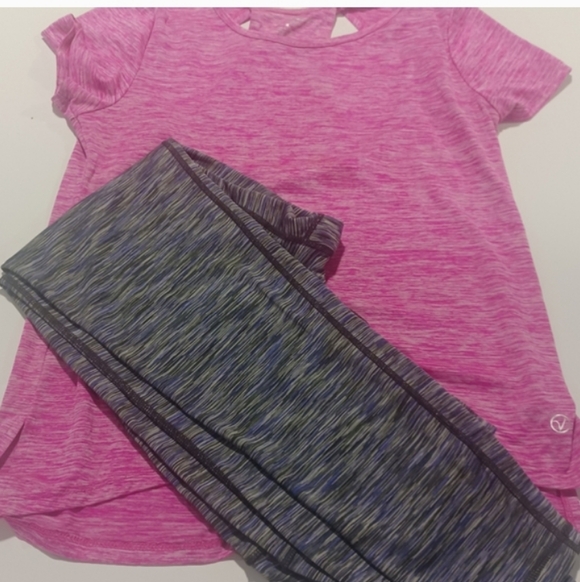 VOGO Athletica Pants - Bundle Blue Leggings And Pink Sport Tshirt